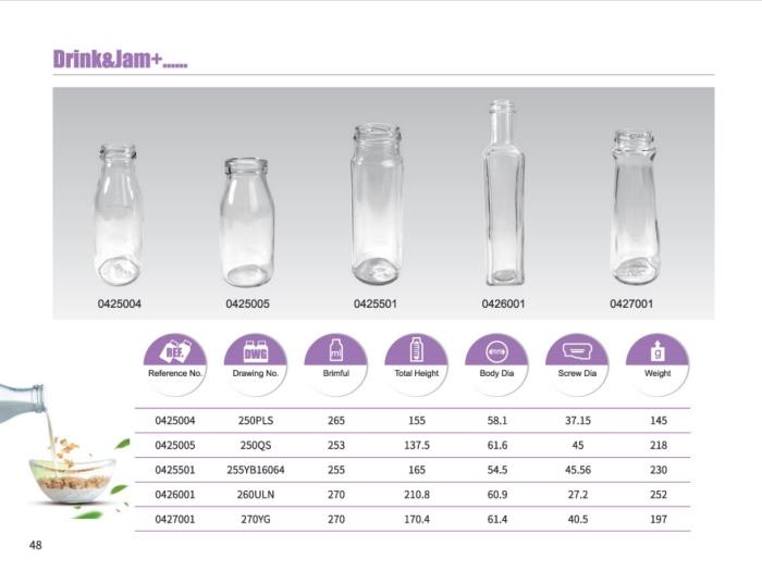 Clear Glass Drink Bottles 250ml - 270ml